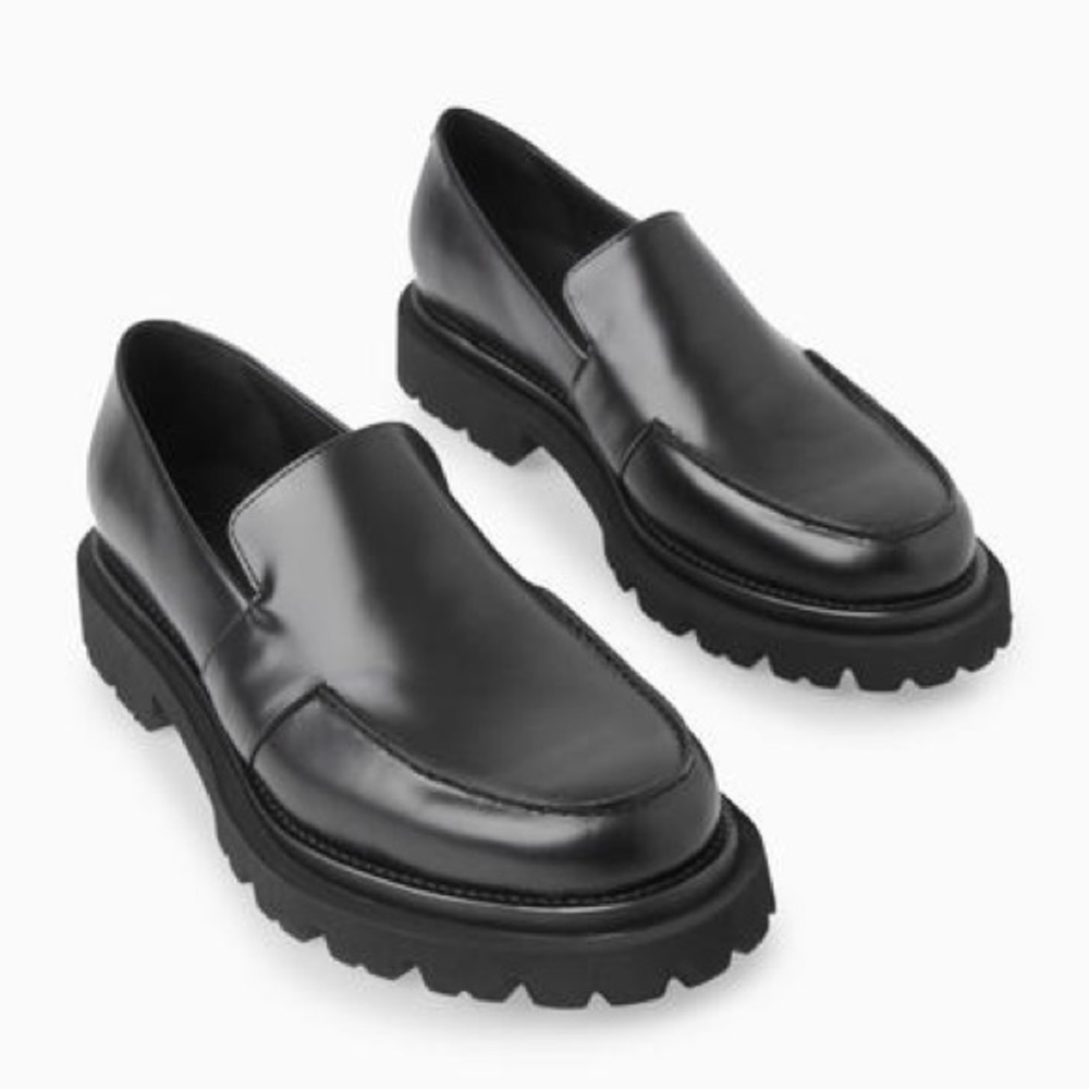 COS Black Leather Lug-Sole Slip-On Loafers